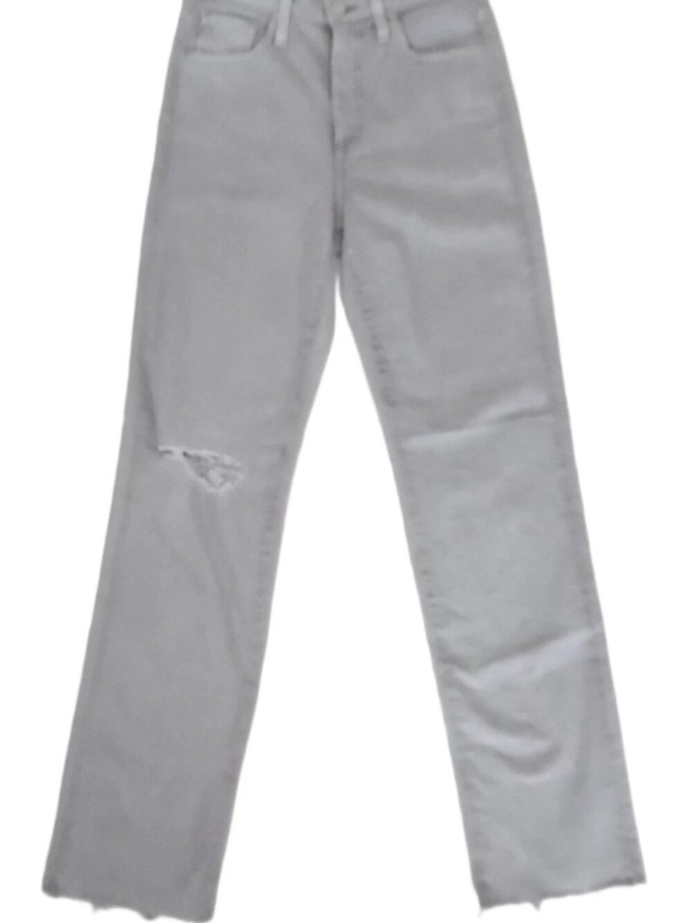New AG ALEXXIS High Rise Vintage Straight Jeans Ripped Knee Raw Hems Lt Gray 26